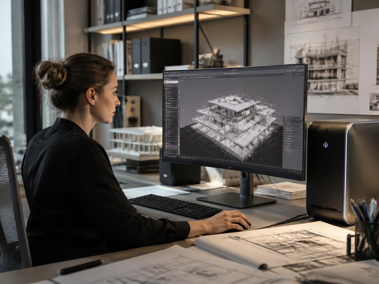 Arquitecta trabajando en una workstation HP