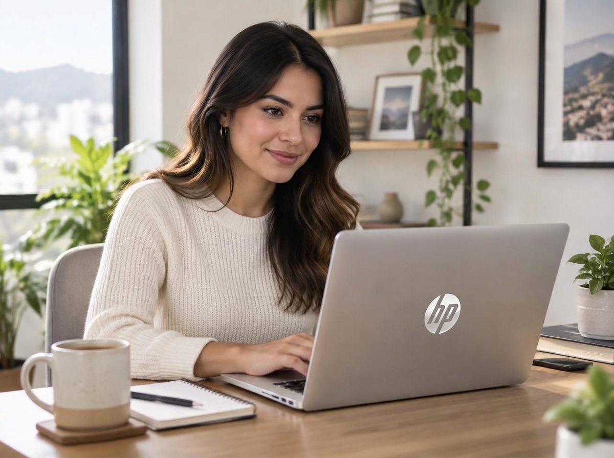 Persona trabajando con un portátil HP en su oficina